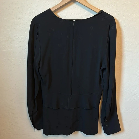 PROENZA SCHOULER Black Crepe Jacquard Long Sleeve V-Neck Blouse Size 10 - Picture 3 of 10